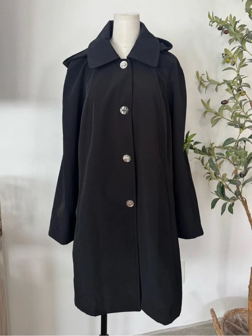 TOWER by London Fog Black Hooded Trench Coat Jacket XL - Picture 1 of 6